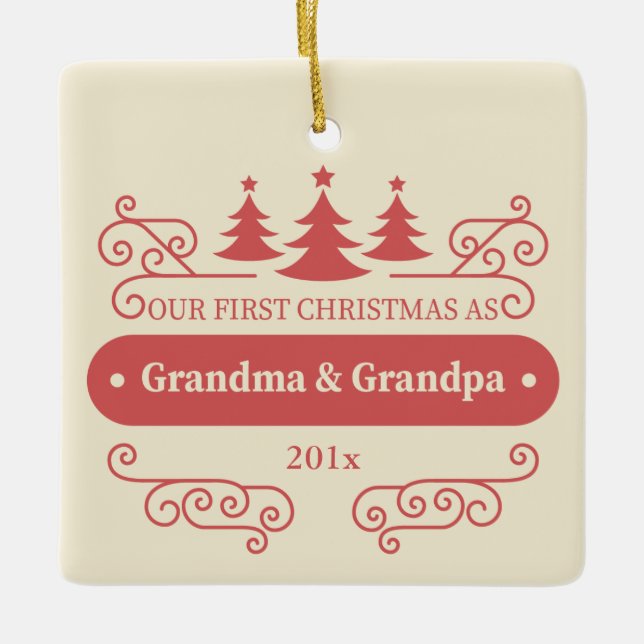 Ornement En Céramique Grand-parents Premier Carré de Noël (Devant)