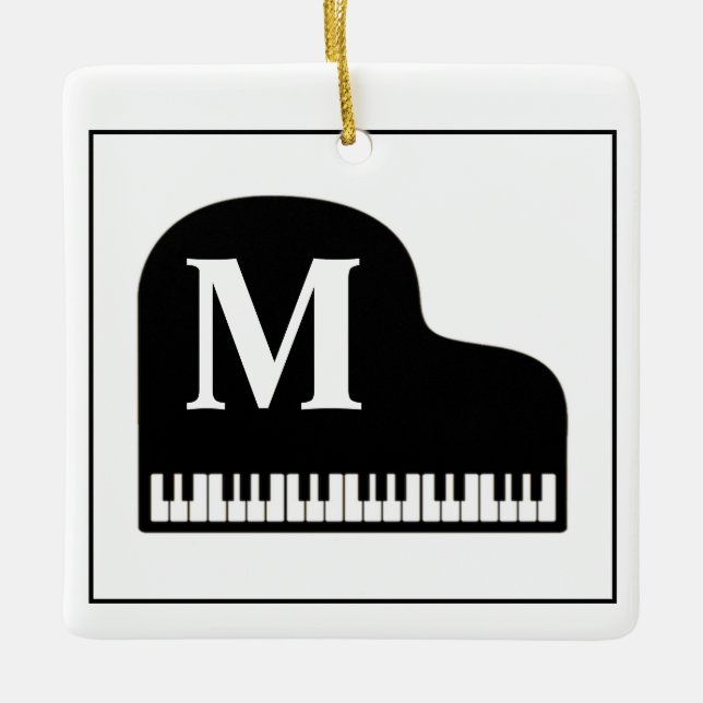 Ornement En Céramique Grand Piano Monogram Pianiste noir et blanc (Devant)