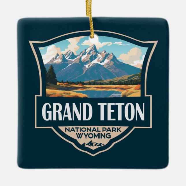 Ornement En Céramique Grand Teton National Park Illustration Retro (Devant)