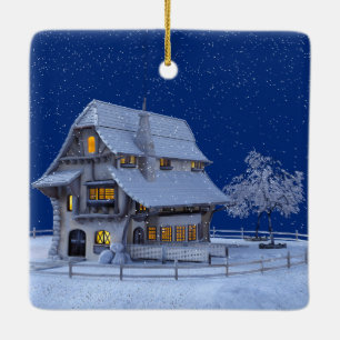 Ornement En Céramique Graphique de neige de la maison alpine