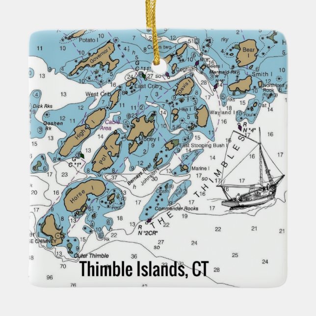 Ornement En Céramique Graphique du Connecticut de l'île Thimble (Devant)