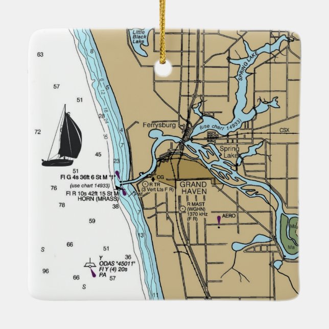 Ornement En Céramique Graphique marin de Grand Haven MI (Dos)