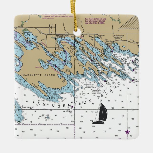 Ornement En Céramique Graphique MI des îles Cheneaux (Devant)