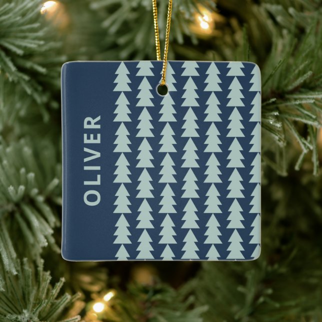 Ornement En Céramique Graphique moderne géométrique marine bleu sapin de (Arbre)