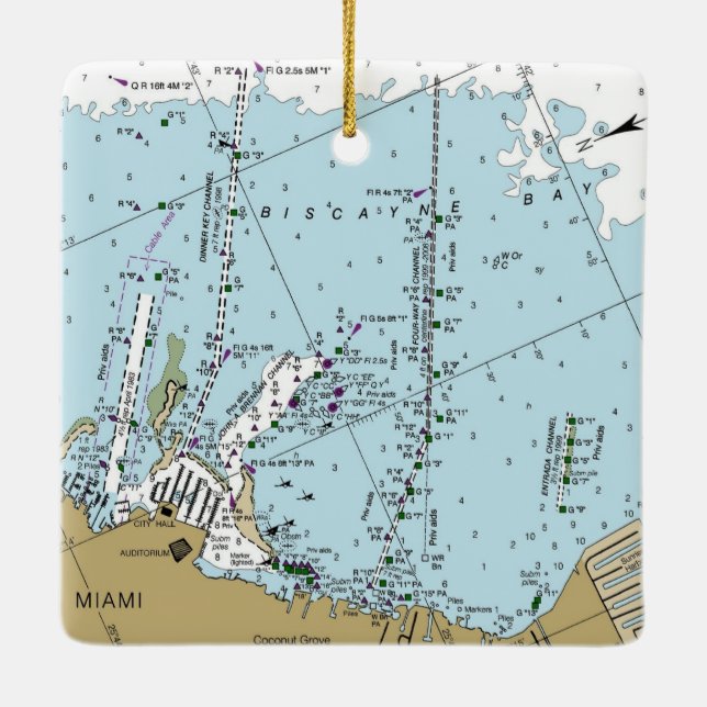 Ornement En Céramique Graphique nautique de Miami Floride (Dos)