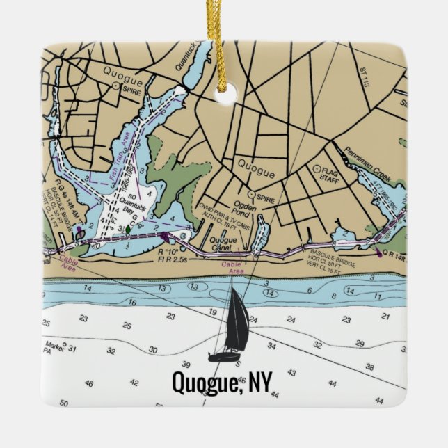 Ornement En Céramique Graphique Nautique Quogue NY (Devant)