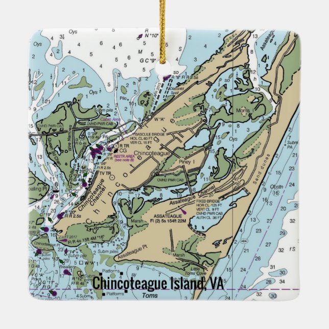 Ornement En Céramique Graphique VA de l'île Chincoteague (Dos)