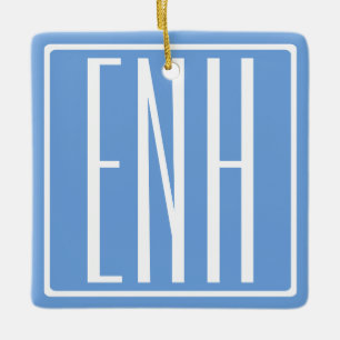 Ornement En Céramique Gras moderne 3 initiales Monogramme   Bleu doux