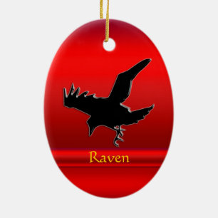 Ornement En Céramique Graver en refief-regard Raven noir sur le