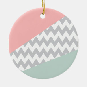 Ornement En Céramique Gray Chevron Mint et Coral