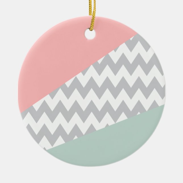 Ornement En Céramique Gray Chevron Mint et Coral (Devant)