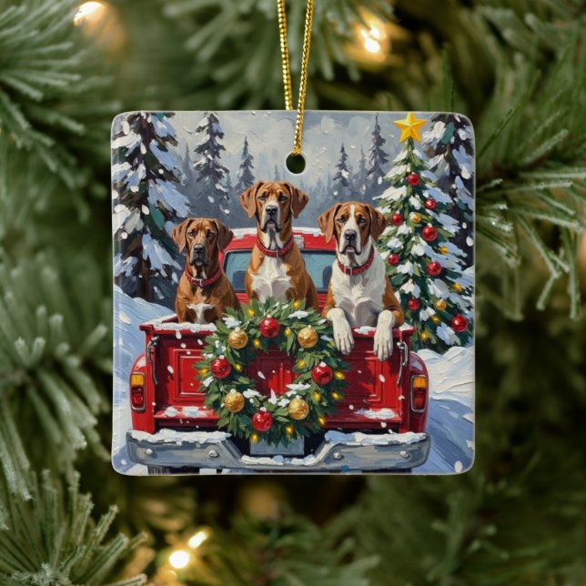 Ornement En Céramique Great Dane Christmas Red Truck Holiday (Arbre)