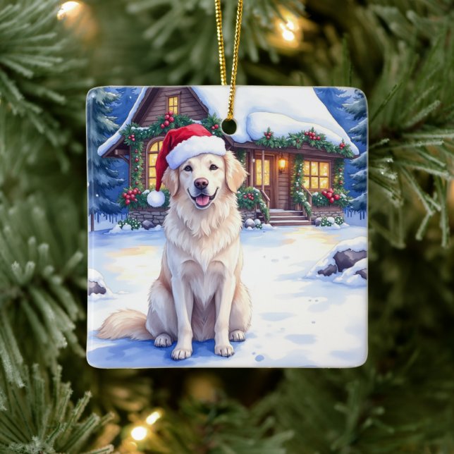 Ornement En Céramique Great Pyrenees Snowy Mountain Lodge Santa Hat (Arbre)