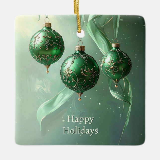 Ornement En Céramique Green Christmas Ball Holiday Ornament (Devant)