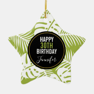 Ornement En Céramique Green Palm Feuille Rainforest Motif Anniversaire