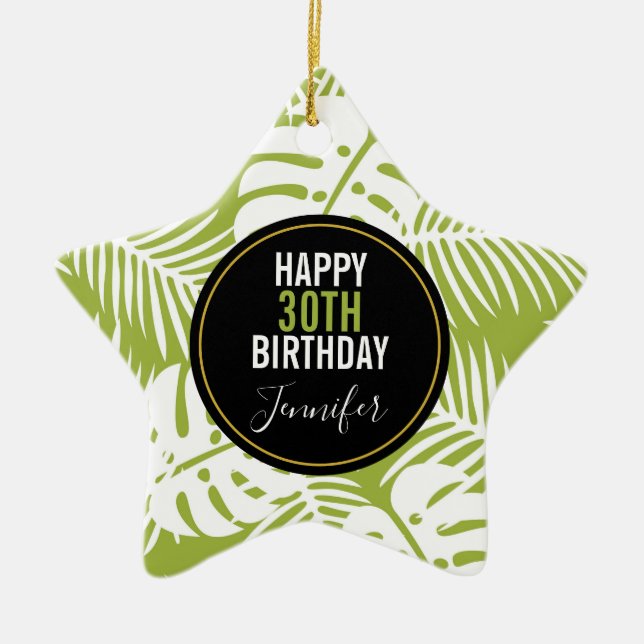 Ornement En Céramique Green Palm Feuille Rainforest Motif Anniversaire (Devant)