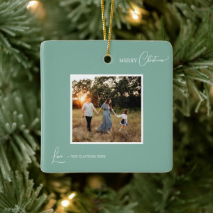 Ornement En Céramique Green Retro Boho minimaliste photo Joyeux Noël
