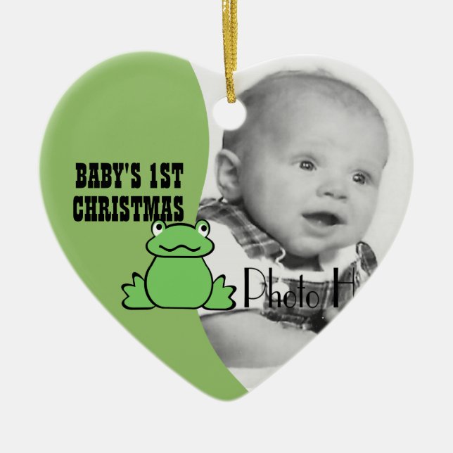 Ornement En Céramique Grenouille amusante "Le premier Noël du bébé" Phot (Devant)