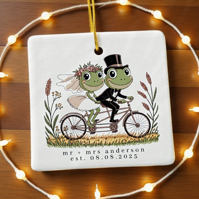 Ornement En Céramique Grenouilles personnalisées sur un mariage Mariage  (Créateur téléchargé)