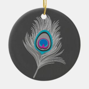 Ornement En Céramique Gris argenté / Gris Peacock plumes sur Graphite