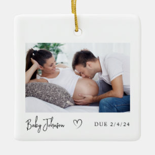 Ornement En Céramique Grossesse Photo Heart Baby Due 2024
