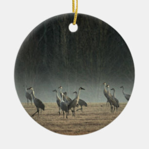 Ornement En Céramique Grues de Sandhill dans la brume de ressort de