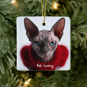 Ornement En Céramique Grumpy Sphynx Chat Noël