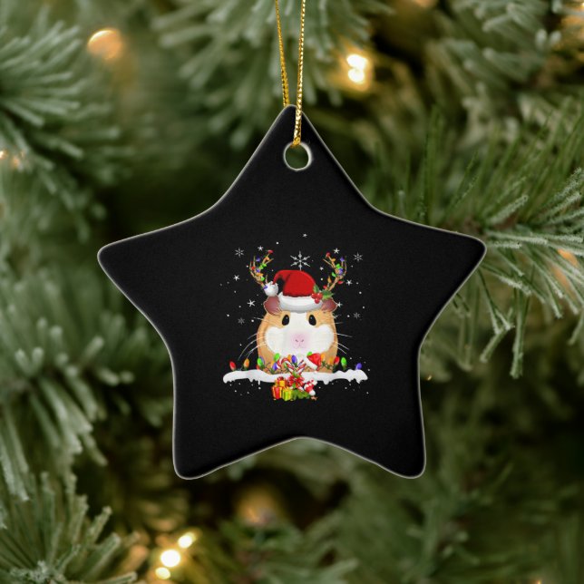 Ornement En Céramique Guinea Pig Christmas Reindeer Christmas Lights (Arbre)