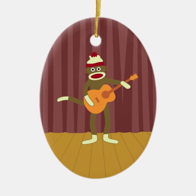 Ornement En Céramique Guitare acoustique de singe de chaussette (Devant)