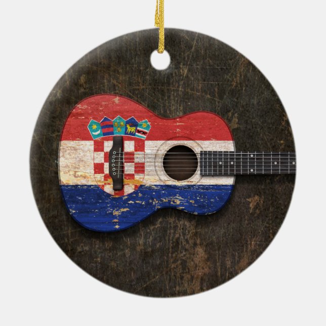 Ornement En Céramique Guitare acoustique rayée et utilisée de drapeau (Dos)