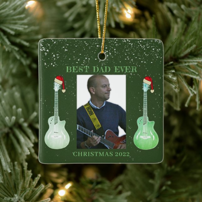 Ornement En Céramique Guitare Meilleur papa toujours Noël 2022 (Arbre)