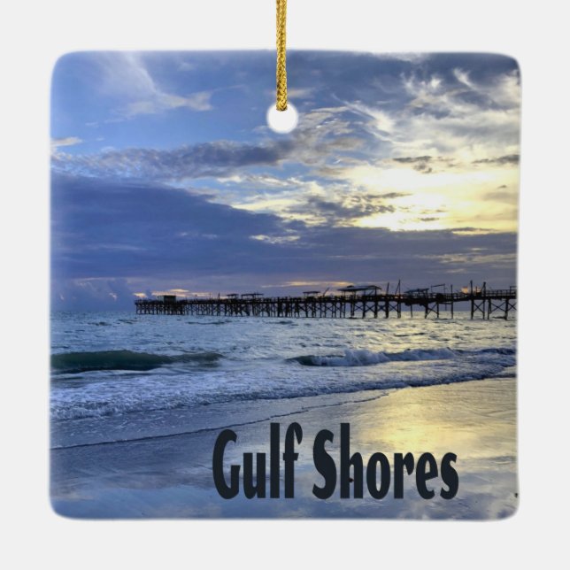 Ornement En Céramique Gulf Shores Alabama Beach Sunrise Pier (Dos)