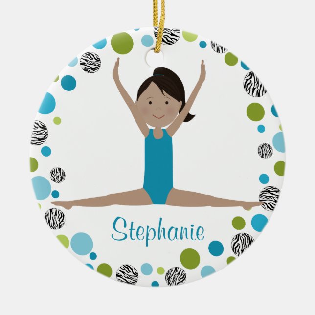 Ornement En Céramique Gymnaste d'étoile en Aqua et vert personnalisé (Devant)