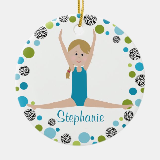 Ornement En Céramique Gymnaste d'étoile en Aqua et vert personnalisé (Devant)