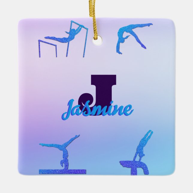 Ornement En Céramique Gymnastique féminine Monogramme bleu violet person (Devant)