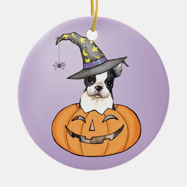 Ornement En Céramique Halloween Boston Terrier (Devant)