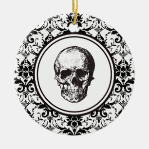 Ornement En Céramique HALLOWEEN Motif Damassé Noir Crâne Personnalisé
