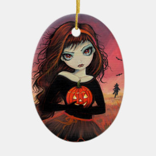 Ornement En Céramique Halloween Ornament Big Eye Girl avec Citrouille