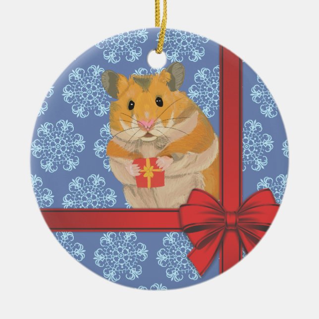 Ornement En Céramique Hamster de Noël de flocons de neige (Devant)