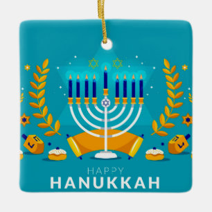 Ornement En Céramique Hanoukka Minorah et Dreidels