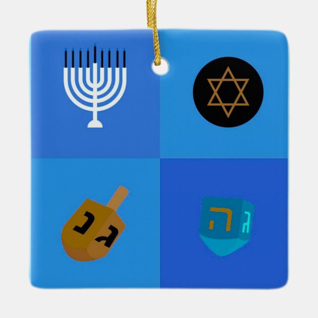 Ornement En Céramique Hanoukka Minorah et Dreidels (Devant)