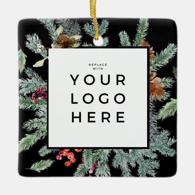Ornement En Céramique Happest Holidays Wreath Holly Your Company Logo (Devant)