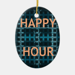 Ornement En Céramique Happy Hour Texte bleu Vector Art Imprimer