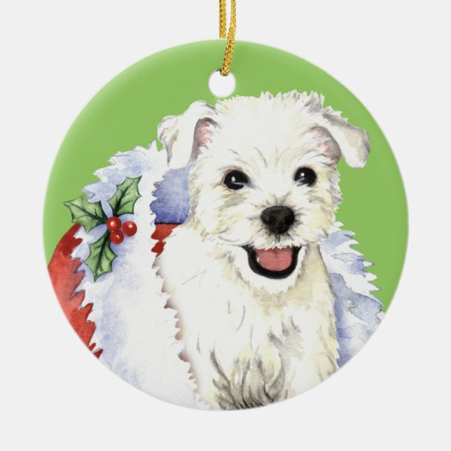 Ornement En Céramique Happy Howlidays Westie (Devant)