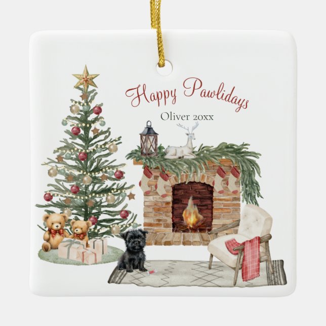 Ornement En Céramique Happy Pawlidays Chien Design - Affenpinscher (Devant)