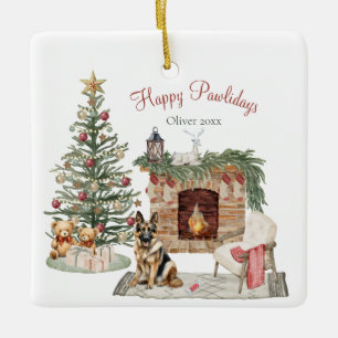 Ornement En Céramique Happy Pawlidays Chien Design - Berger allemand