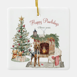 Ornement En Céramique Happy Pawlidays Chien Design - Bloodhound