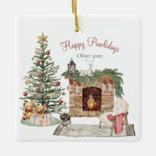 Ornement En Céramique Happy Pawlidays Chien Design - Lhasa Apso