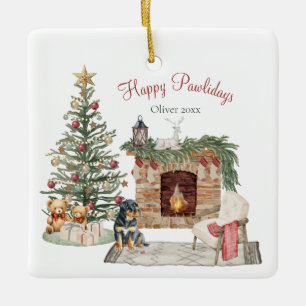 Ornement En Céramique Happy Pawlidays Chien Design - Rottweiler