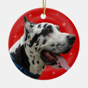 ORNEMENT EN CÉRAMIQUE HARLEQUIN GREAT DANE D'ORNEMENT DE NOËL